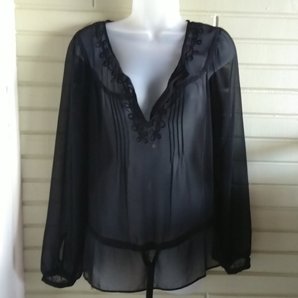 Long sleeve black sheer blouse